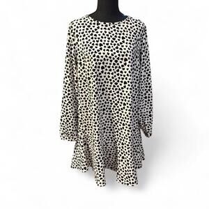 LOFT black + white heart print long sleeve dress Size S #heartprint #loft NWOT